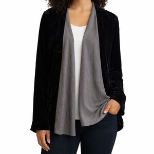 Bianco Levrin Italian Velvet Blazer Silk Wool Draped Open Front M